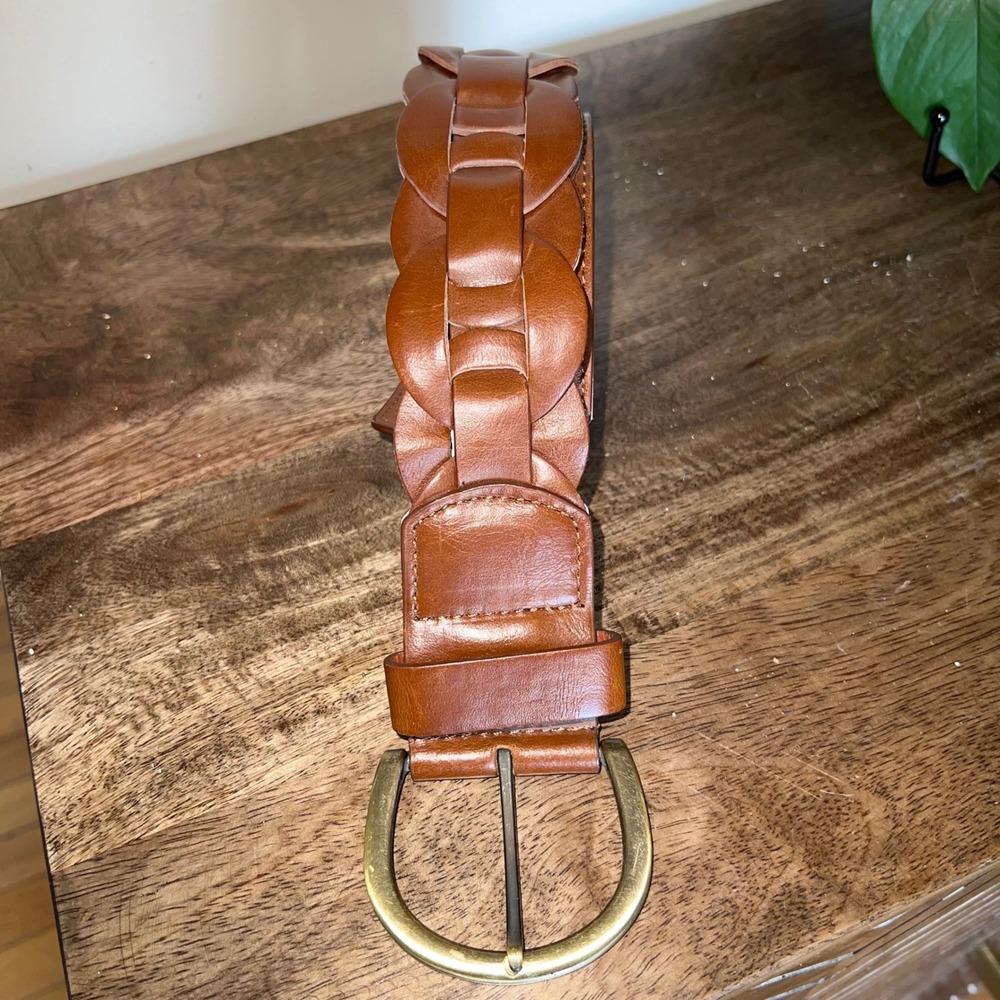 Forever 21 Brown Braided Woven Belt Gold Buckle Womens S/M 2" Wide 40" length